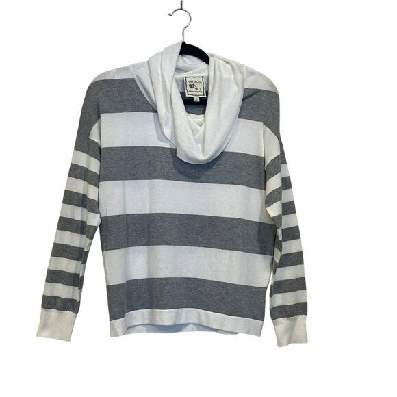 ✨Pink Rose Size L Cute Gray & White Striped Cowl Neck Sweater New ✨ - Picture 1 of 8